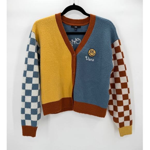 Vans Off The Wall Dusk Downer Checkered Cardigan Sweater Button Woman’s Size XS - Picture 1 of 11